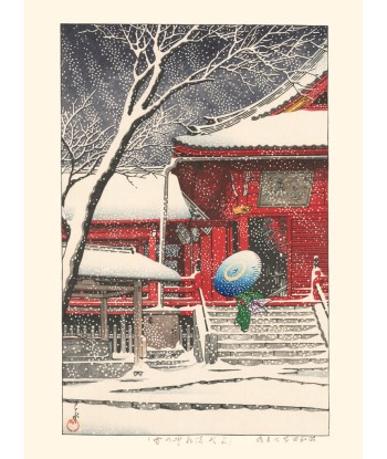 Neige au Kiyomizudo à Ueno, de Kawase Hasui | Reproduction Fine Art le des métaux précieux