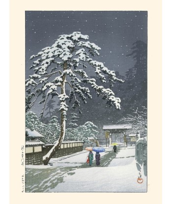 Neige sur le temple Honmonji de Hasui Kawase | Reproduction Fine Art en ligne