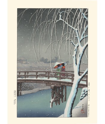 Soir de neige à Edogawa de Hasui Kawase | Reproduction Fine Art Comparez et commandez 