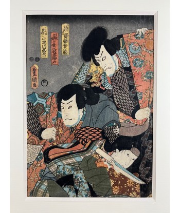 Estampe Japonaise Encadrée de Kunisada | Histoire du Samouraï Saito Kuranokuke solde