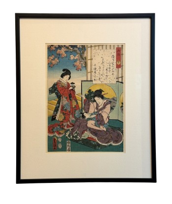 Estampe Japonaise Encadrée de Kunisada | série du Genji moderne | Chapitre 40 : la loi du bouddha pour bénéficier 