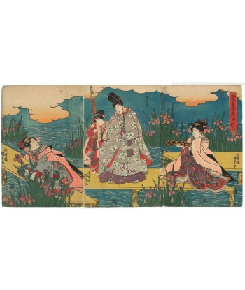 Estampe Japonaise de Kunisada | Narihira sur un ponton aux iris Par le système avancé 